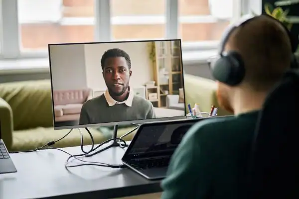 Man attending online mediation Oldham MIAMS session